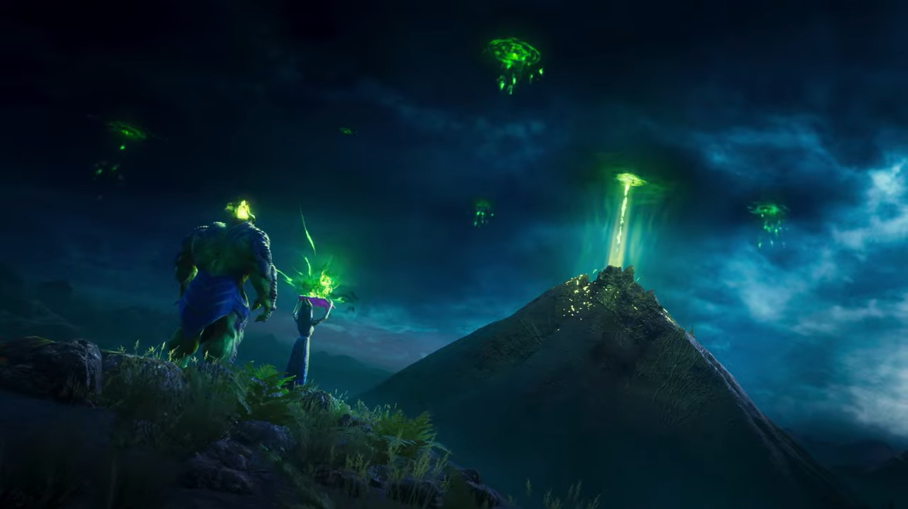 先日公開された「マーベル ミッドナイト・サンズ」発売記念トレーラーより。ここではハルクの後ろ姿が描かれているが、別のカットでは明らかに敵のようなビジュアルでも登場しており、敵か味方か分からない……