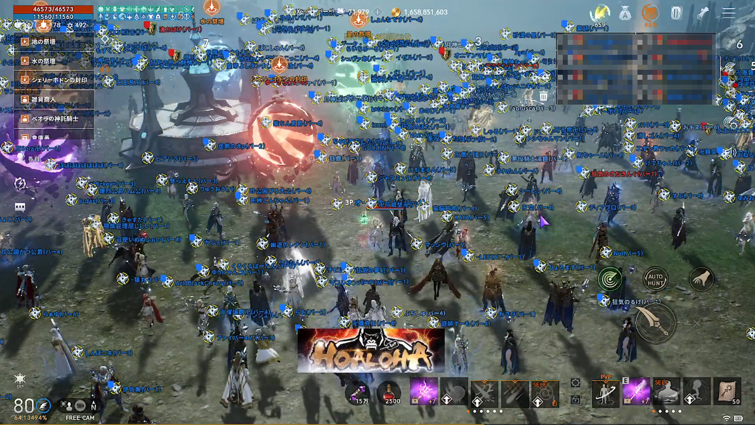 同一サーバー グループ内のキャラクターが一堂に会するワールド ダンジョン「覚醒の島」。2022年9月には1,000人規模の戦いが繰り広げられていた