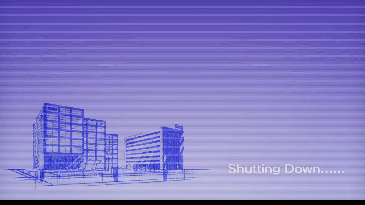 シャットダウン時の画面には、こちらも在りし日のセガ羽田1号館＆2号館のイラストが。電源を切るたびに目が潤むのは北米ユーザーも同じだ