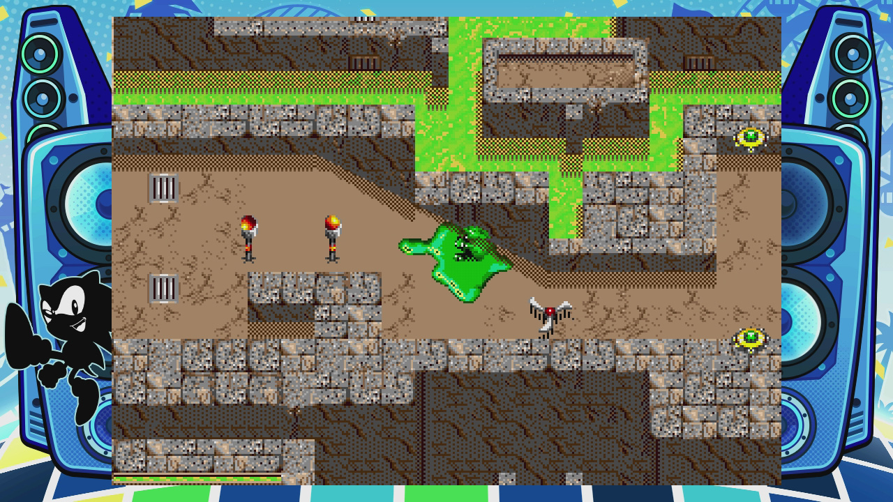 液体の主人公は熱や排水溝が弱点で、傾斜を登るのも苦手だ。ステージはルートが分岐するなど複雑な構成で、ゲーム自体も難易度が高い