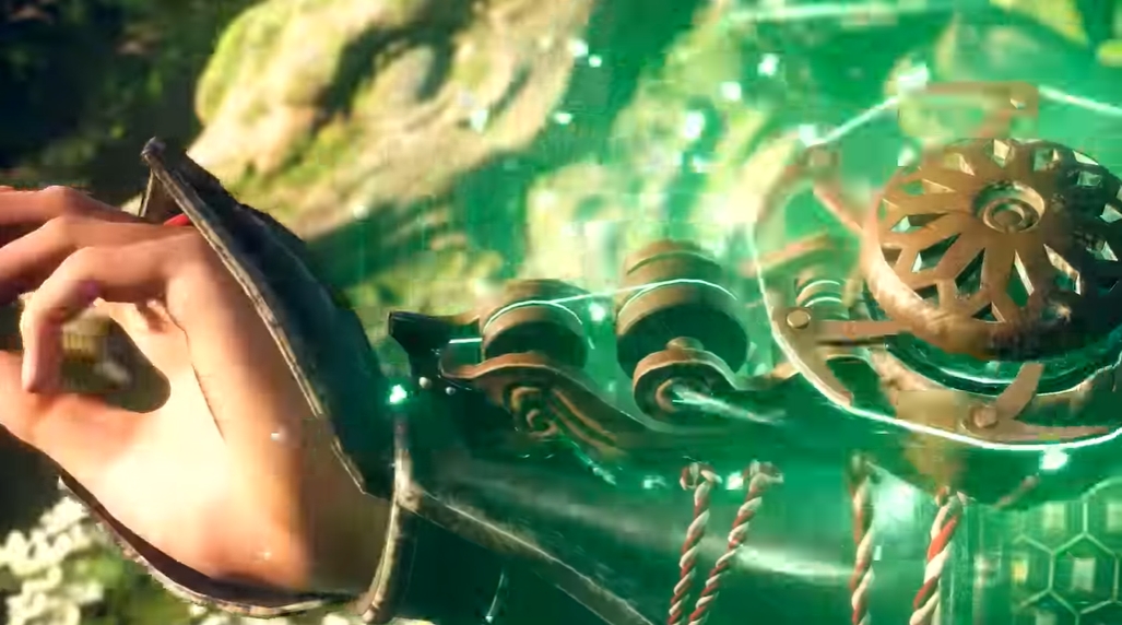 からくりは左腕に付けられた装備から飛び出すが、メカメカしい感じがあってかなりカッコいい。機械ではなくあえて木造というのも最高です！