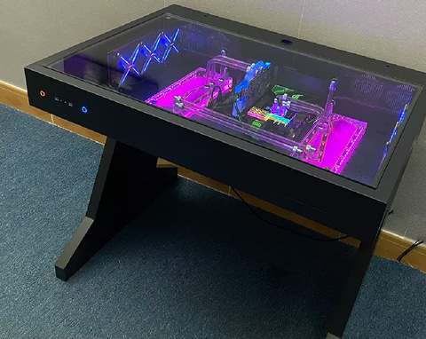 ゲーム筐体　ガラス 透明な強化ガラスの中にゲームPC環境を収納！ ゲーミングデスク