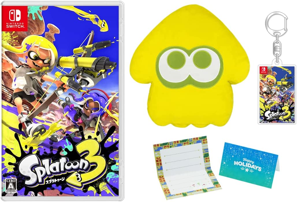 <ニンテンドースイッチ ホリデーギフトセット>スプラトゥーン3 -Switch ＋Splatoon3クッション イカ(イエロー)＋おまけ付き