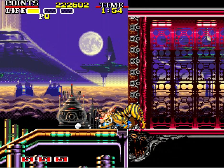 スライディングして敵に重なったタイミングでBボタンを押すと、敵をつかんで投げることができる。投げた敵を別の敵に当ててダメージを与えることも可能だ