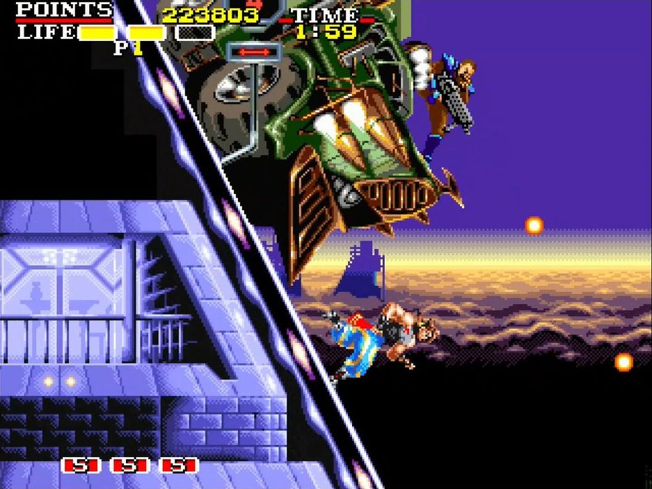 2面の中盤より。背後に迫る敵を振り切り、麒麟が決死のダイブ！