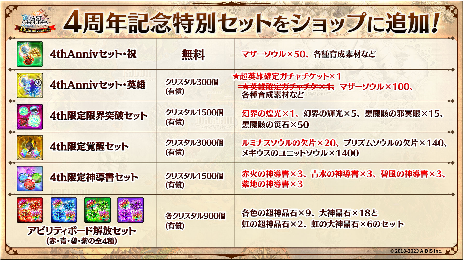 他にも、4周年イベントはこのようなものが用意されているので、忘れずにプレイしておこう