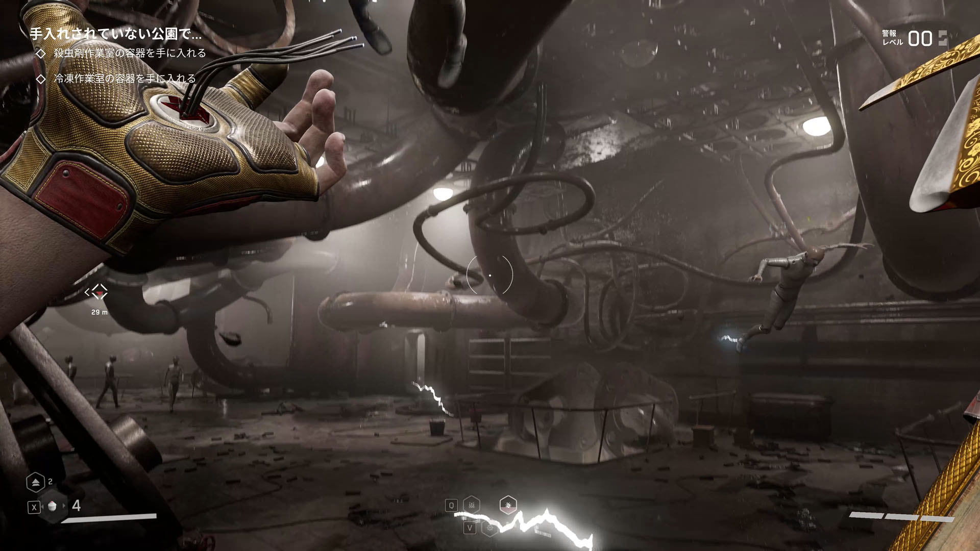 ゲームの基本は一人称、ロボットや宇宙進出のために作られたクリーチャーに寄生された死体がP-3の行く手を阻む