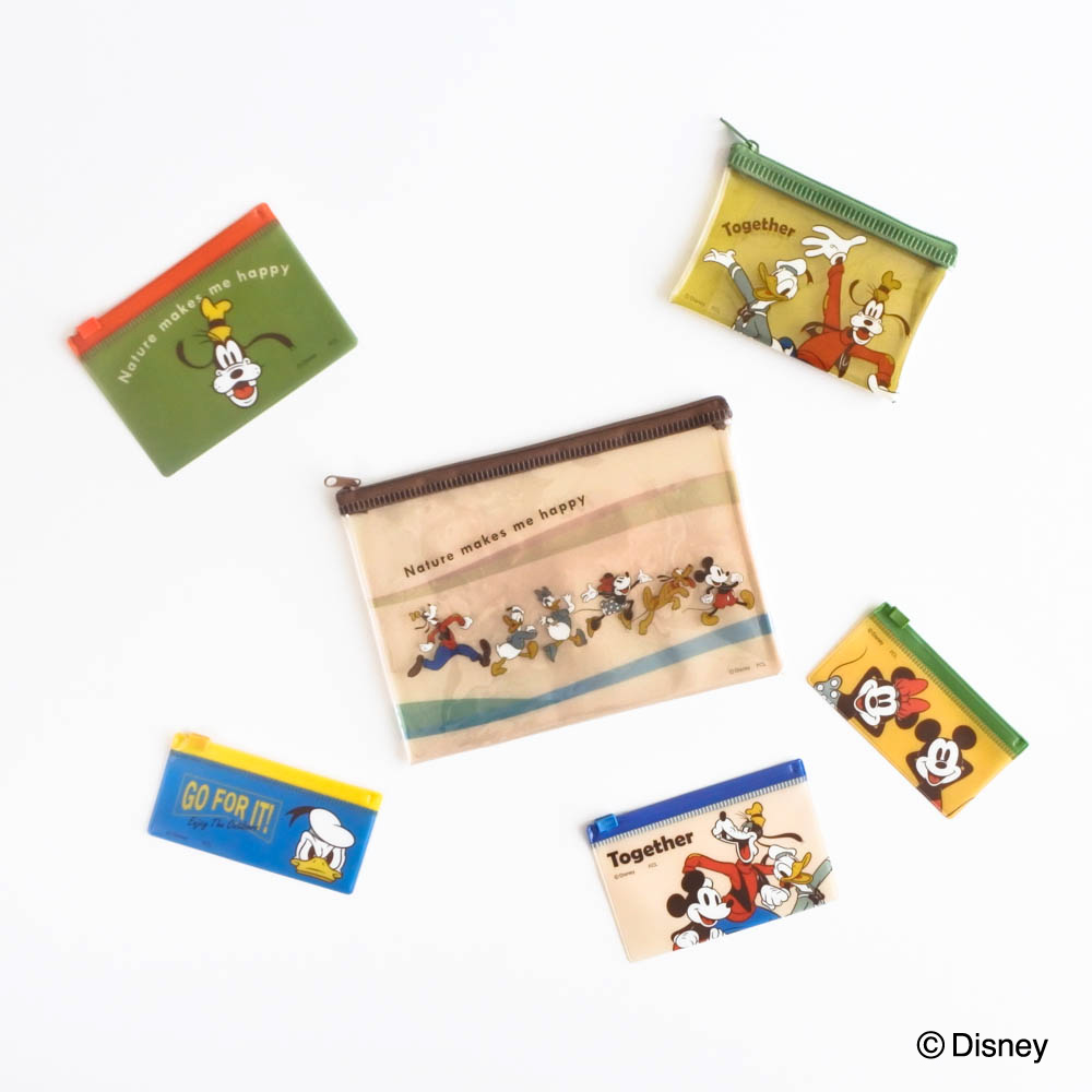 ファスナーケースセット/価格：各110円（左・右下スライダーケース各2つセット）、フラットポーチS/価格：110円、フラットポーチ/価格：220円