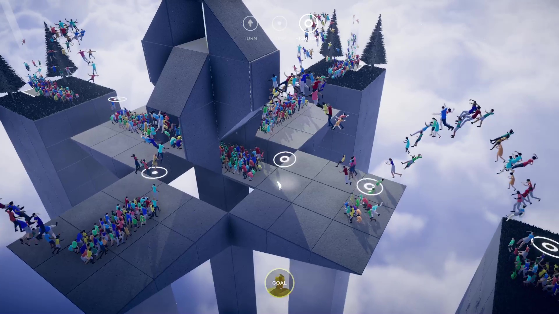 プレーヤーの柴犬とともに、主人公といえる存在の群衆。個体もそれぞれ制御されていて、群衆から離れたときも独立して動く