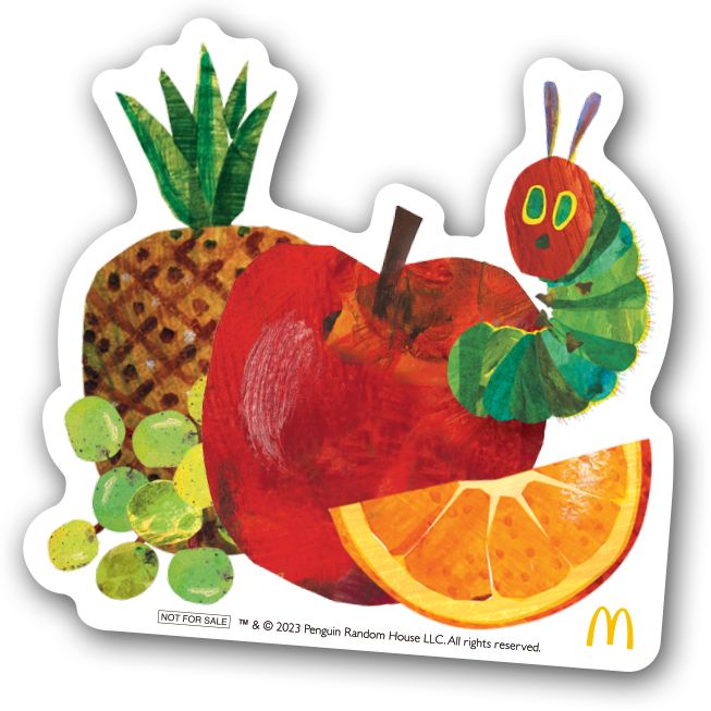 はらぺこあおむしの絵本に登場するあおむしや食べ物が集合したカラフルなビッグシール