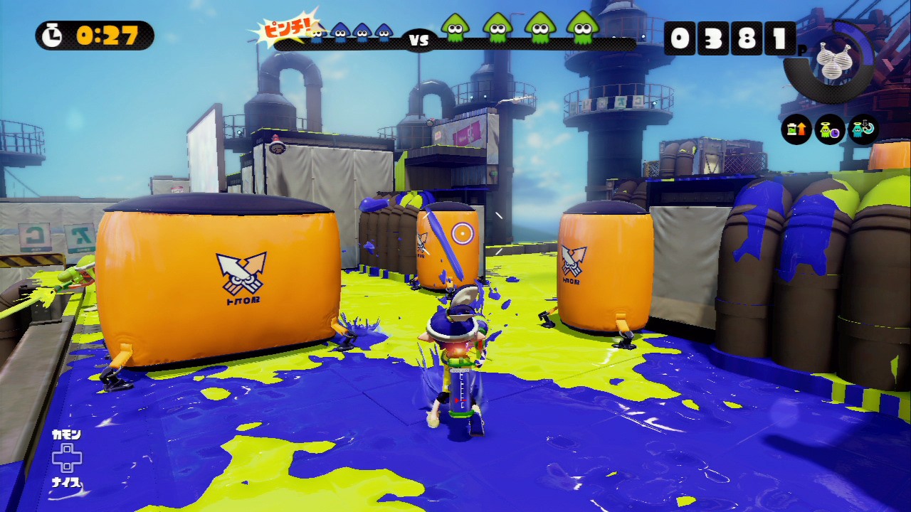 やはり「スプラトゥーン」といえばナワバリバトル。インクを塗り広げていき、ナワバリが多かったほうの勝利となる