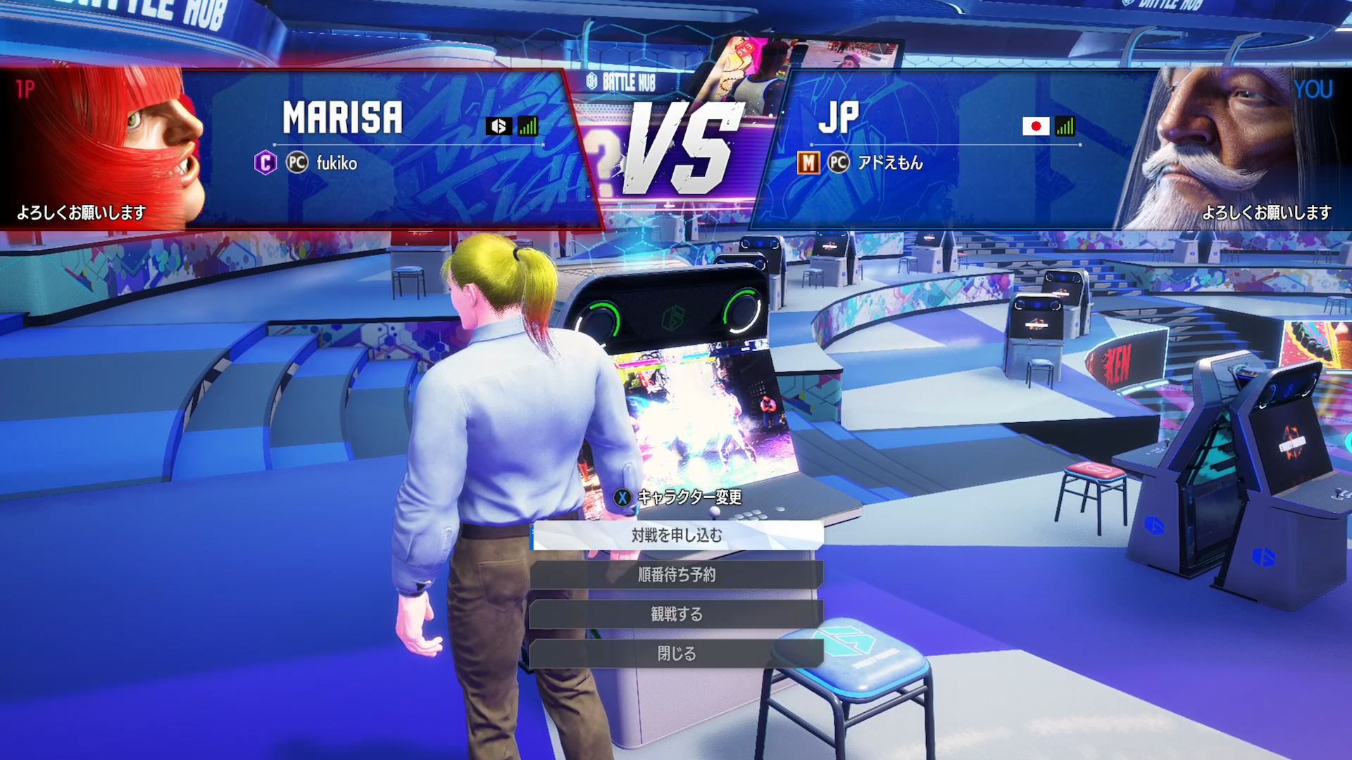 筐体にプレイヤーが座り合う事で発生する「バトルハブマッチ」は正にゲームセンターらしさ全開の様式美