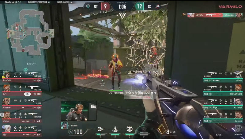 高所に敵がいない前提で動くJDTに対し、Kr1stal選手の動きが刺さる