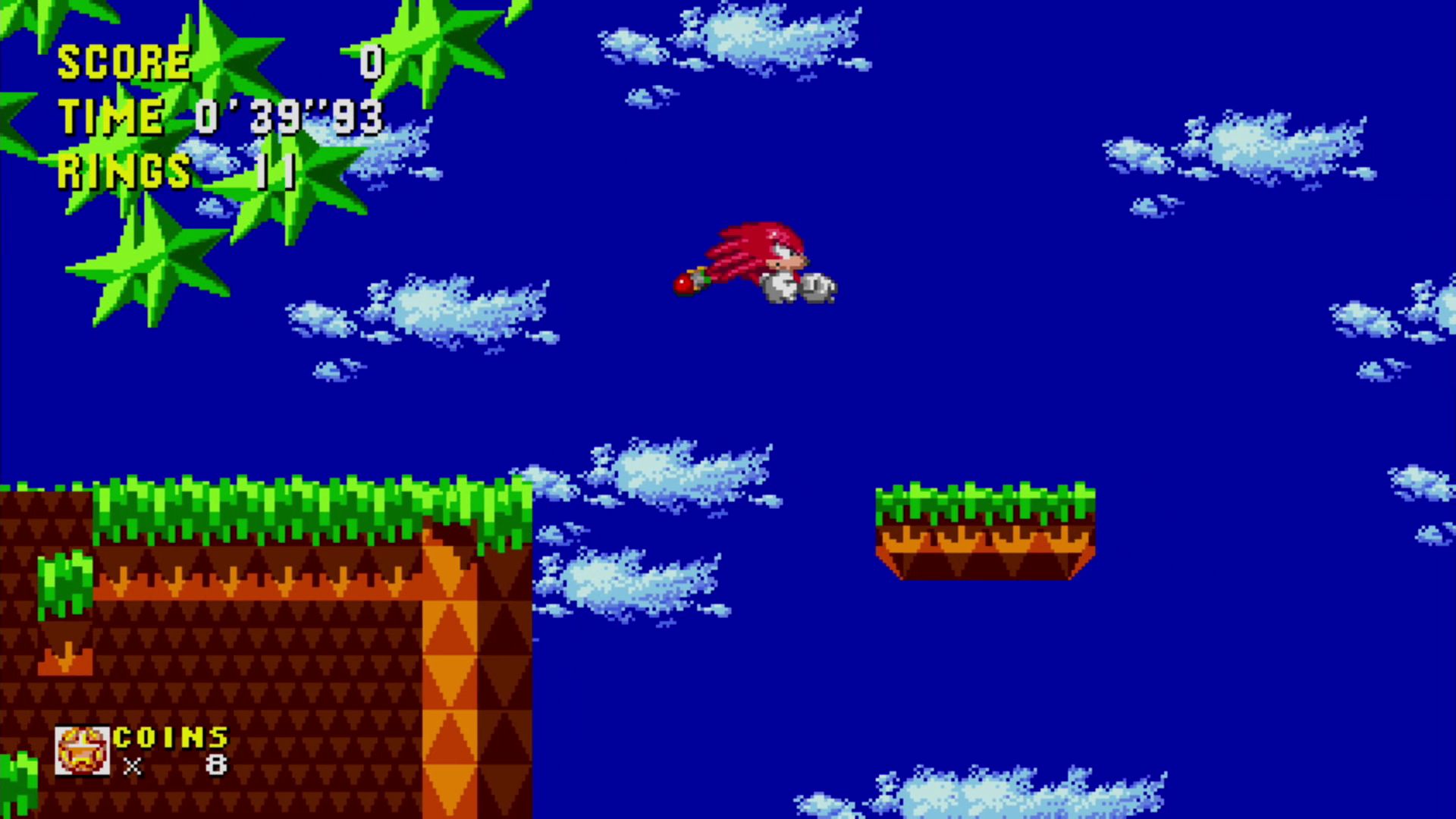 ナックルズはジャンプ中にジャンプボタンを長押しすると滑空ができる