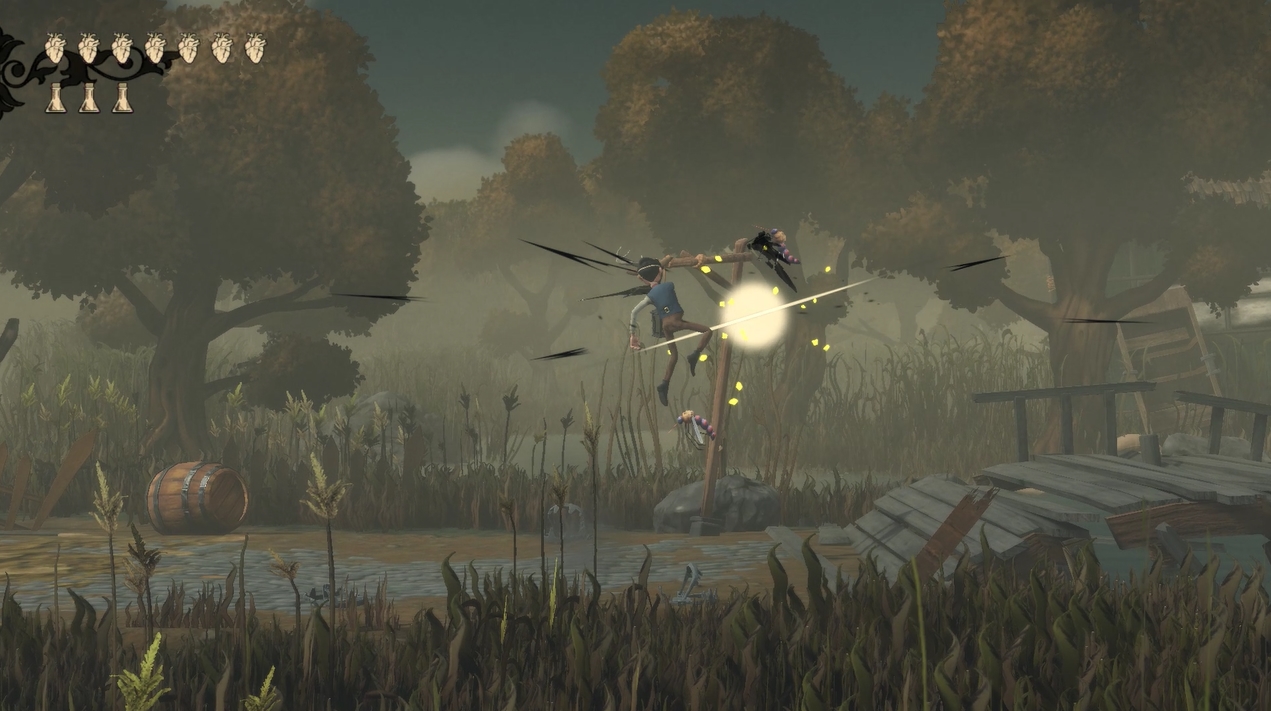 空中をゆらゆらと移動する虫のような敵にはジャンプ攻撃が有効