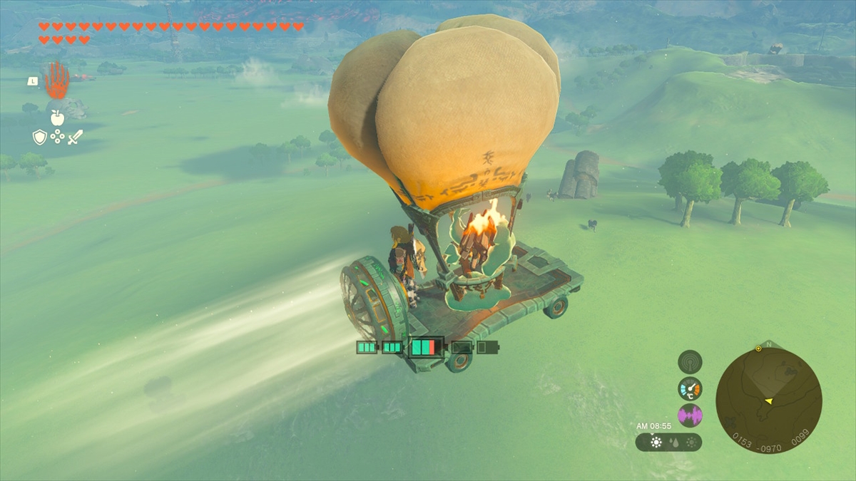 扇風機を取り付けて横移動。バッテリーを消費していく