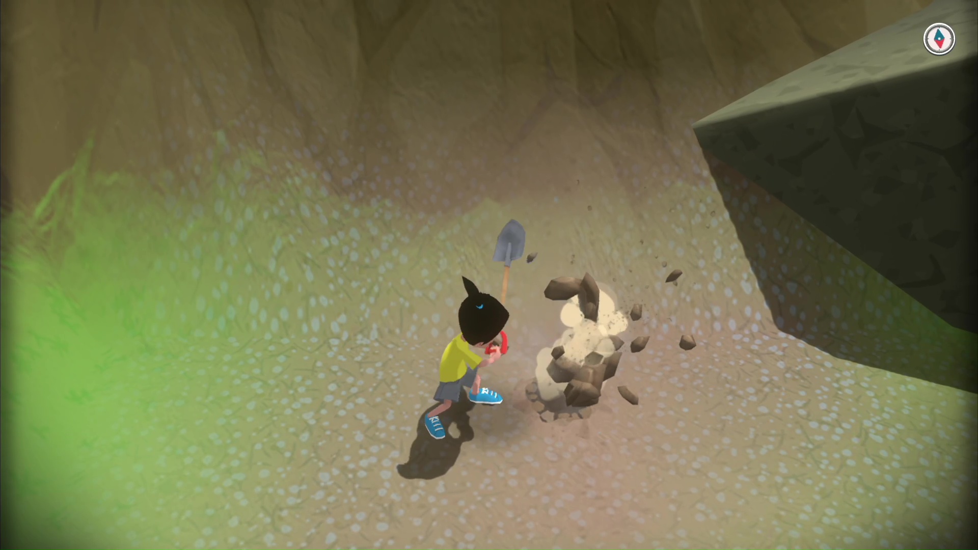 印が書かれている地面を掘り起こすと、化石などのアイテムが発掘できる。化石は博物館に寄贈しよう