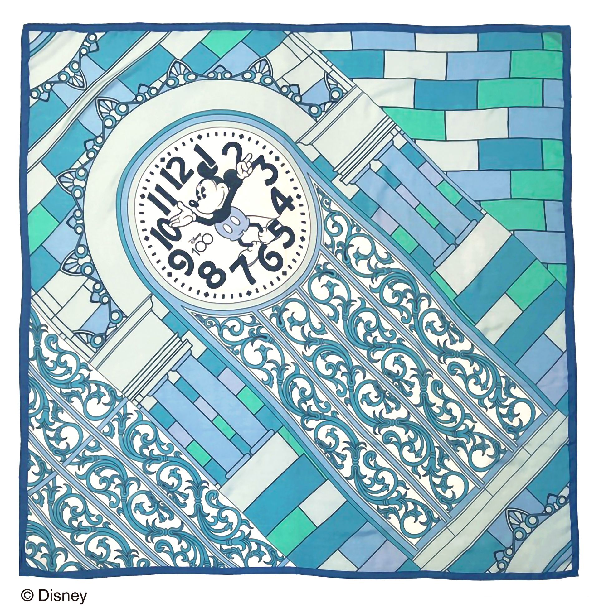 Disney100／和光限定 スカーフ The Clock Tower／ミッキーマウス（価格：55,000円）、素材：毛100％、サイズ：115×115cm