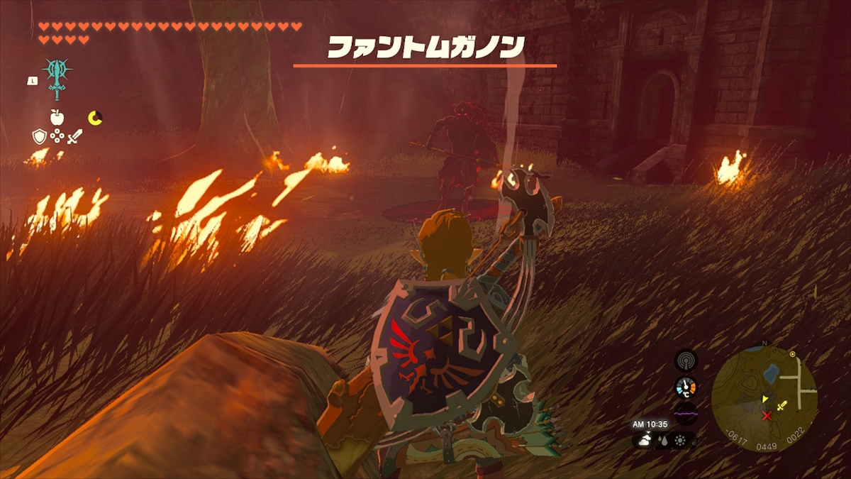 瘴気の手を倒すとファントムガノンが出現。足元に瘴気があり、近づいて攻撃するとライフの最大値が減ってしまう