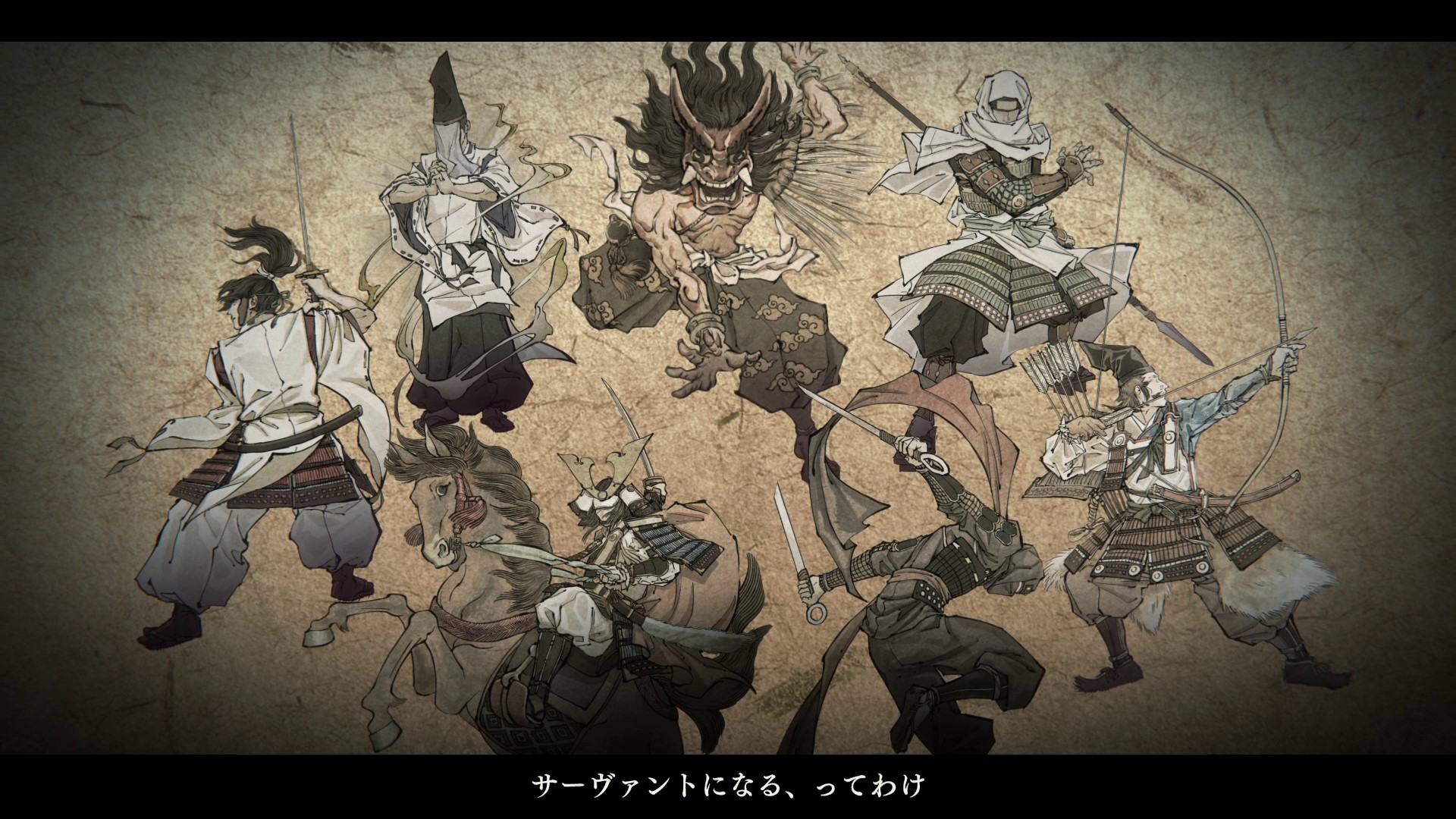 高尾太夫がサーヴァントについて説明する場面では、各クラスの絵が日本画風のデザインになっていた