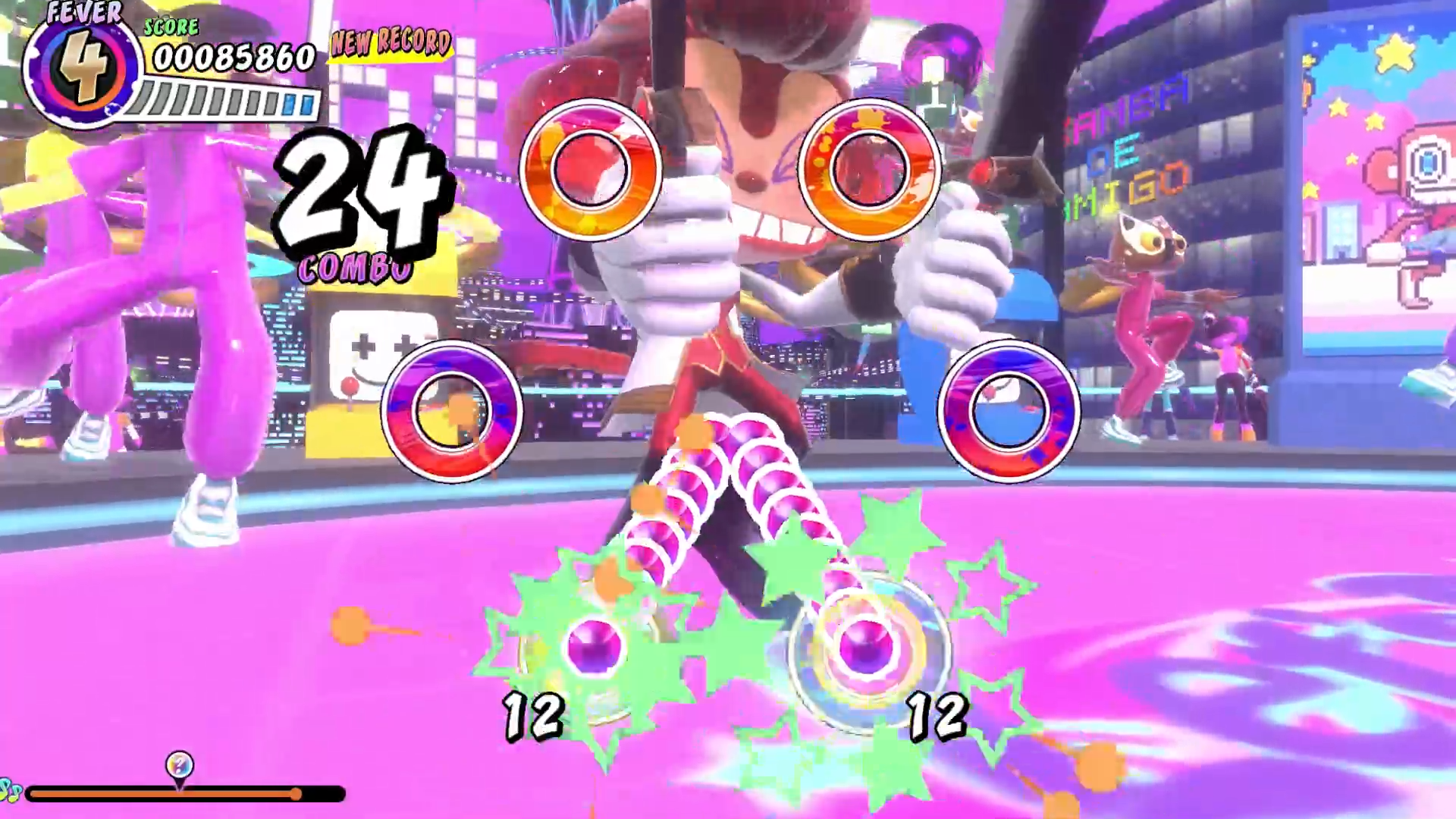 画面をなぞる様に動くノーツにはアナログスティックを、細かいボタン操作が必要な場面ではボタン操作をといった具合に操作を状況によって分けることもできる