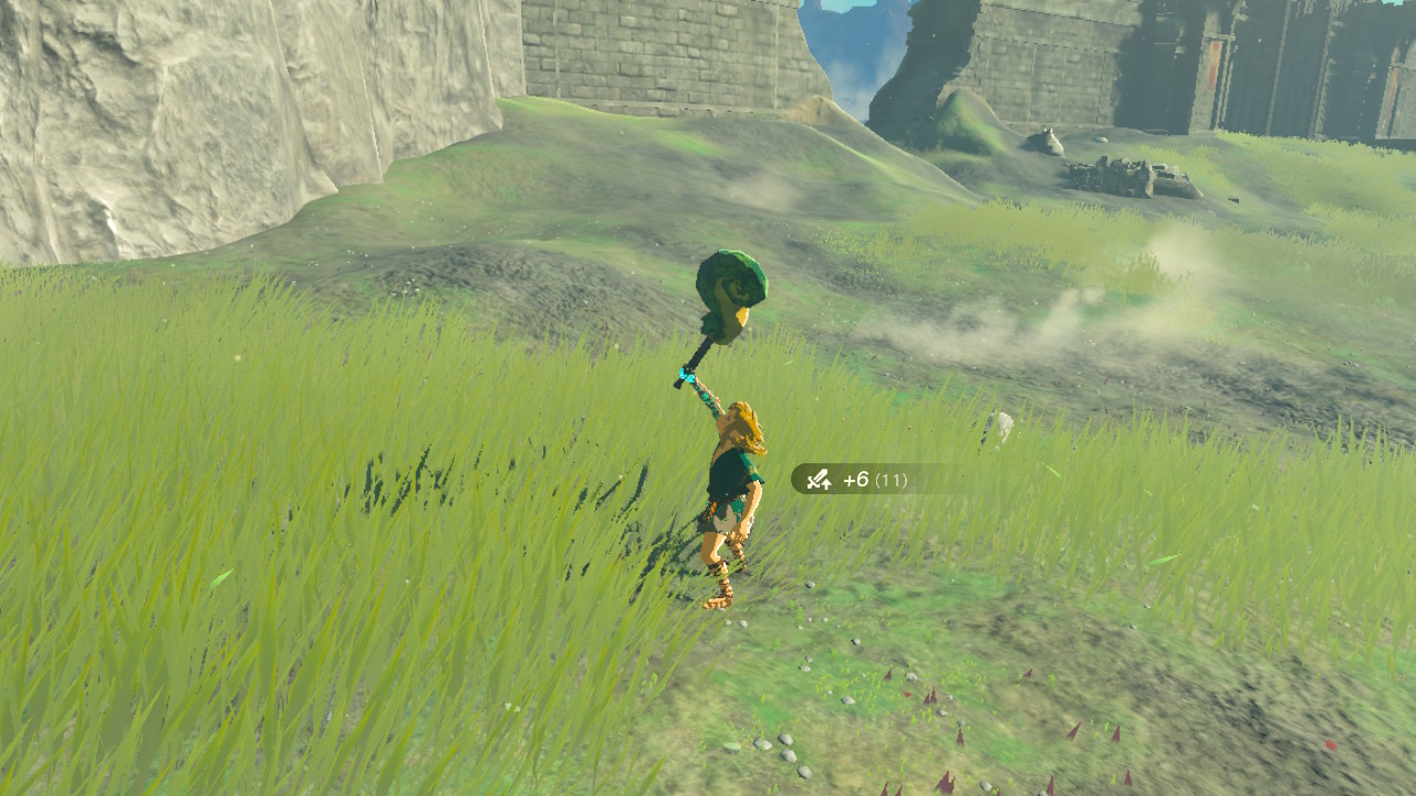 こちらは旅人の剣にスクラビルドした場面。びよーんと伸びる武器になる