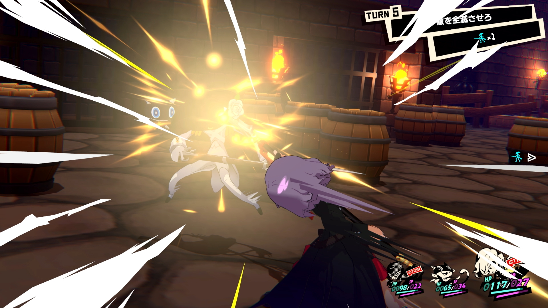 攻撃方法が近接武器、銃攻撃、ペルソナによるスキルの3つなのが非常に「ペルソナ5」らしい！ 銃撃なら離れた敵に攻撃できる、スキル「ガル」なら疾風で敵を吹き飛ばせると言った感じで、能力がイメージとマッチしているため違和感が全くない