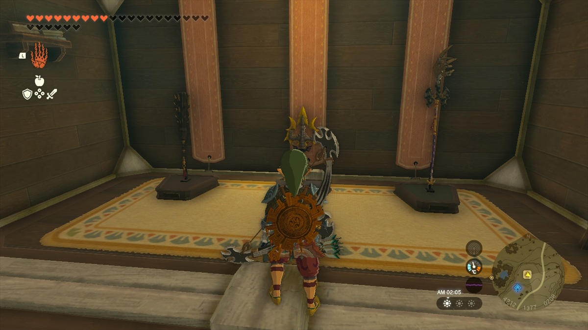 各種スタンドで武器や盾を保管できる。「ハイラルの盾」のようなレアリティの高いものを飾ったり、ボスを狩るための強力な装備を置いておくといいだろう。なお、マスターソードは保管できない