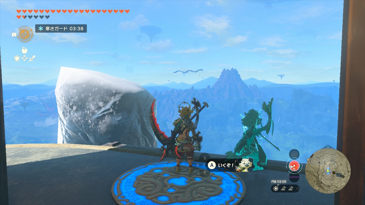 ネルドラは寒冷地を移動するため寒さガードが必要。ネルドーラ雪原の深穴から地上に出て、ヒガシノ高台の深穴へと潜る。ラネール山鳥望台を利用して飛び乗るのが確実だ