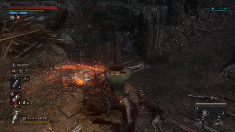 このモーション嫌いな男の子いるのか？ と思ってしまうほど機械人形であるピノキオの設定と特殊義手を上手く活用した素晴らしい機能。アクション的に言えば、油断していると武器の威力が下がるシステムは少し面倒かもしれないが、しっかりカバーして上手く立ち回れた時のカッコ良さは味わい深いだろう