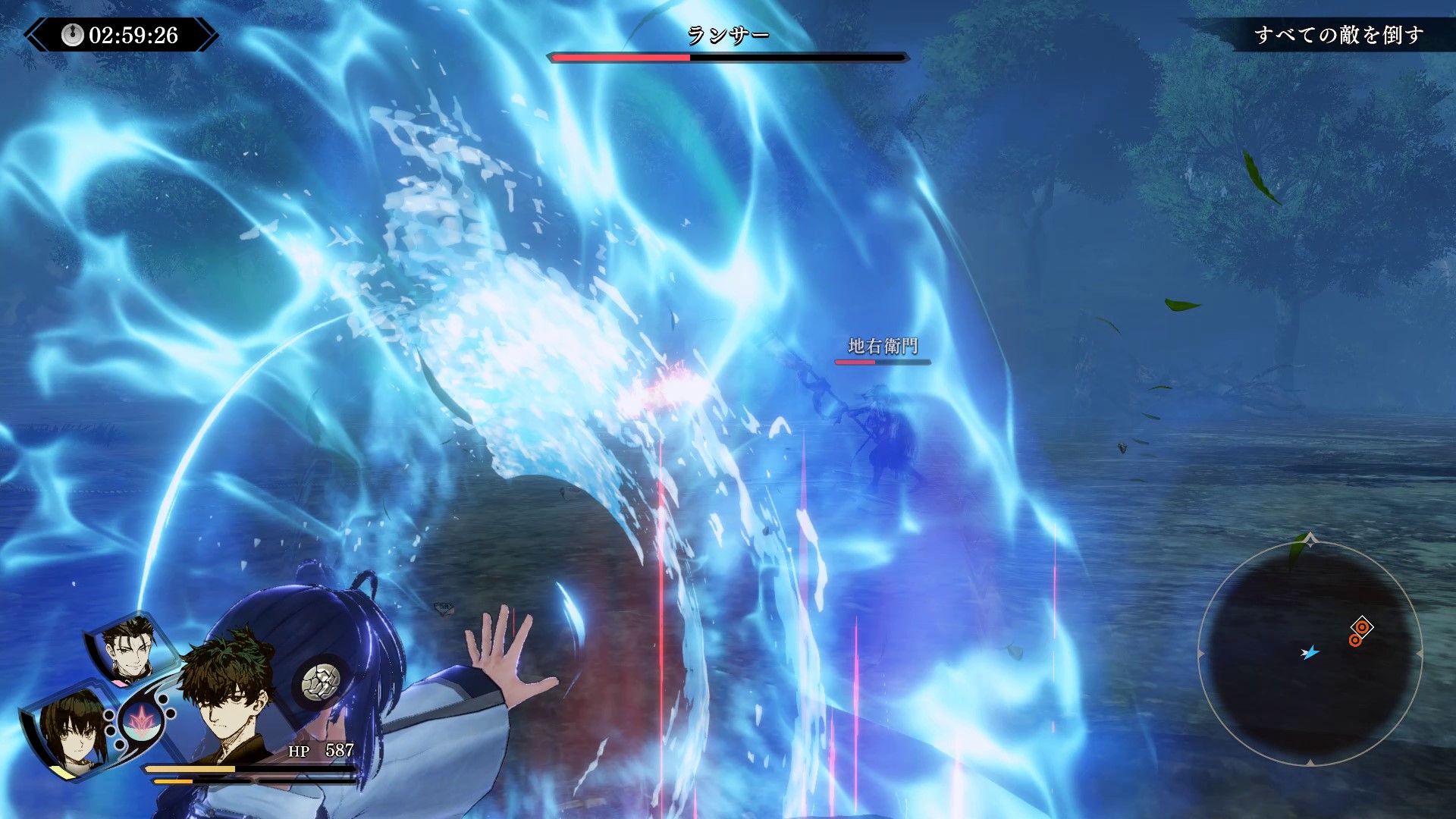 「伊織」への攻撃を水で防御するセイバー