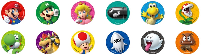 おまけとしてオリジナルデザインのキャラクターシール（全12種）が1枚ランダムで入っている