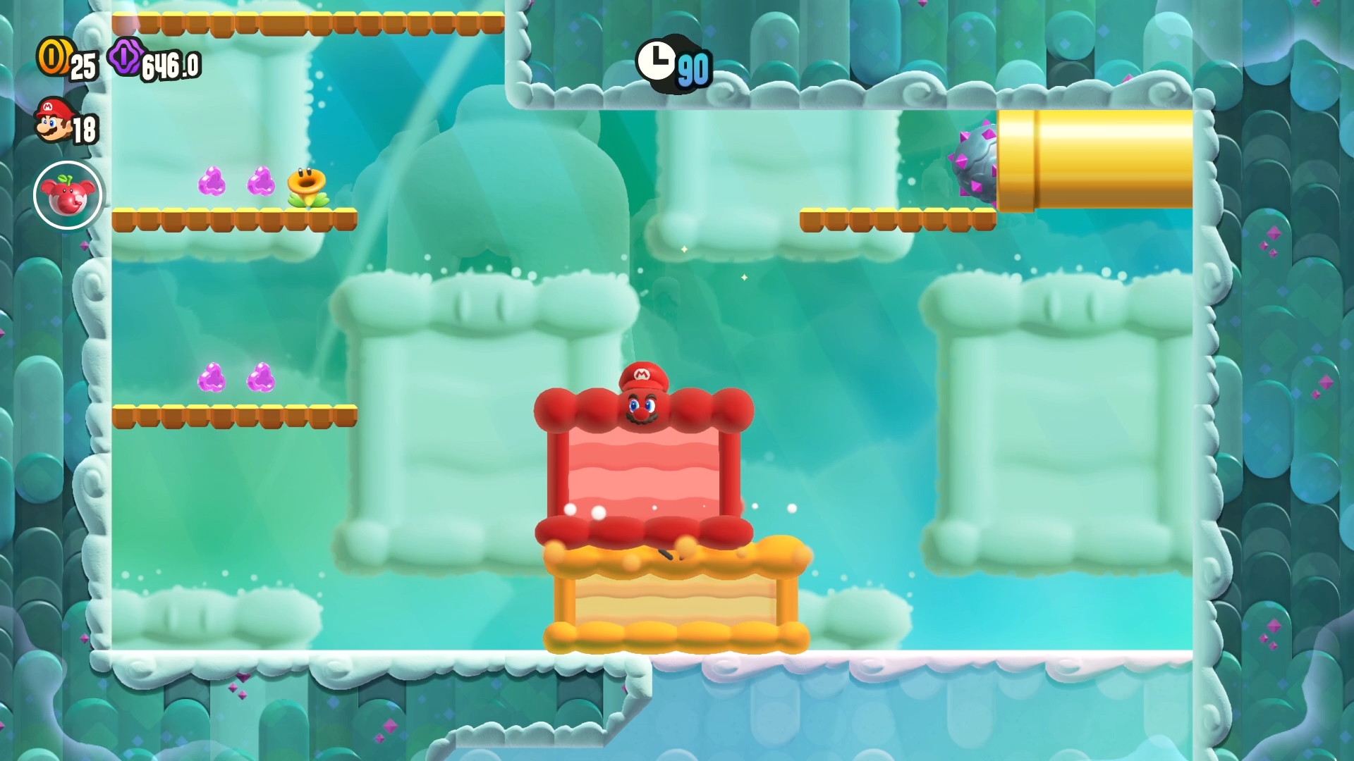 ワンダーフラワーの力で変化するのはコースだけではない。マリオも様々な形態に変化し、コースを楽しく彩る