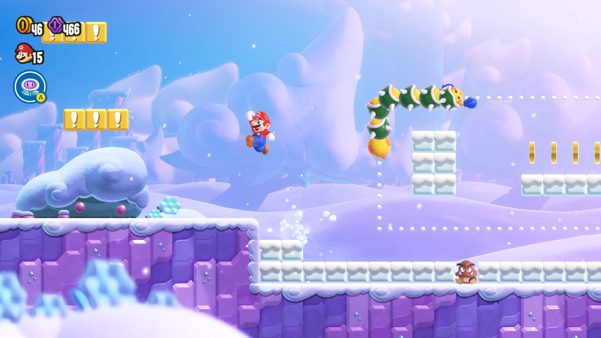 ゆっくりと落ちる「帽子パラシュート」と、コースに特別なブロックが出現する「！ブロック出現」