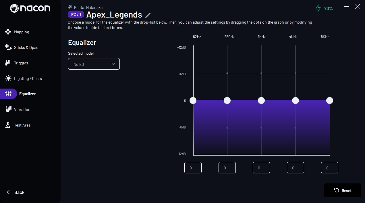 イヤホン端子から出力する音源のイコライザ―