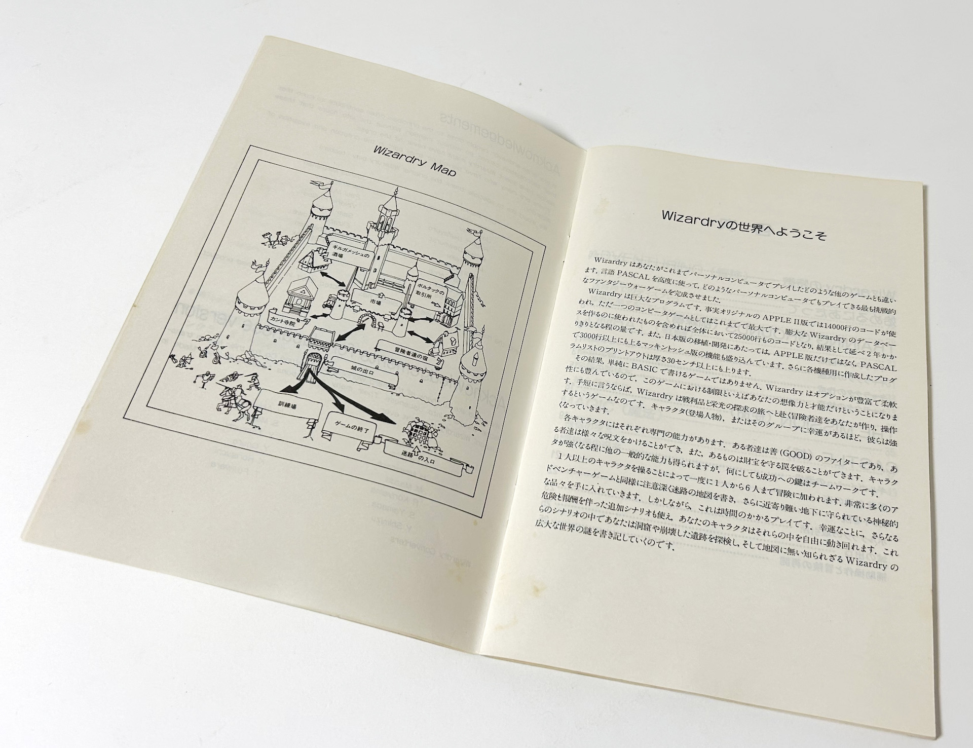 マニュアルには、ゲームの舞台となる町のイラストが掲載されている。この地上は、後に「ウィザードリィ #IV」にて、歩き回ることに