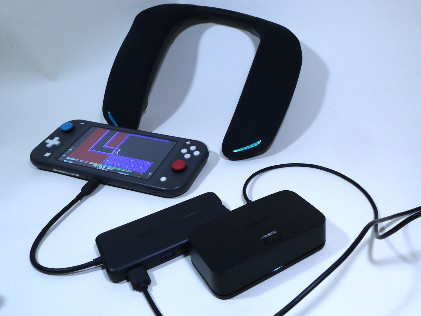 少しイレギュラーだが、USB Type-C接続のUSBハブを介してNintendo Switch Liteと無線ユニットを接続してみたところ正常に動作した。これなら持ち運びながら利用も可能だが、屋外での利用は室内以上に気を付ける必要がある点には注意が必要だ