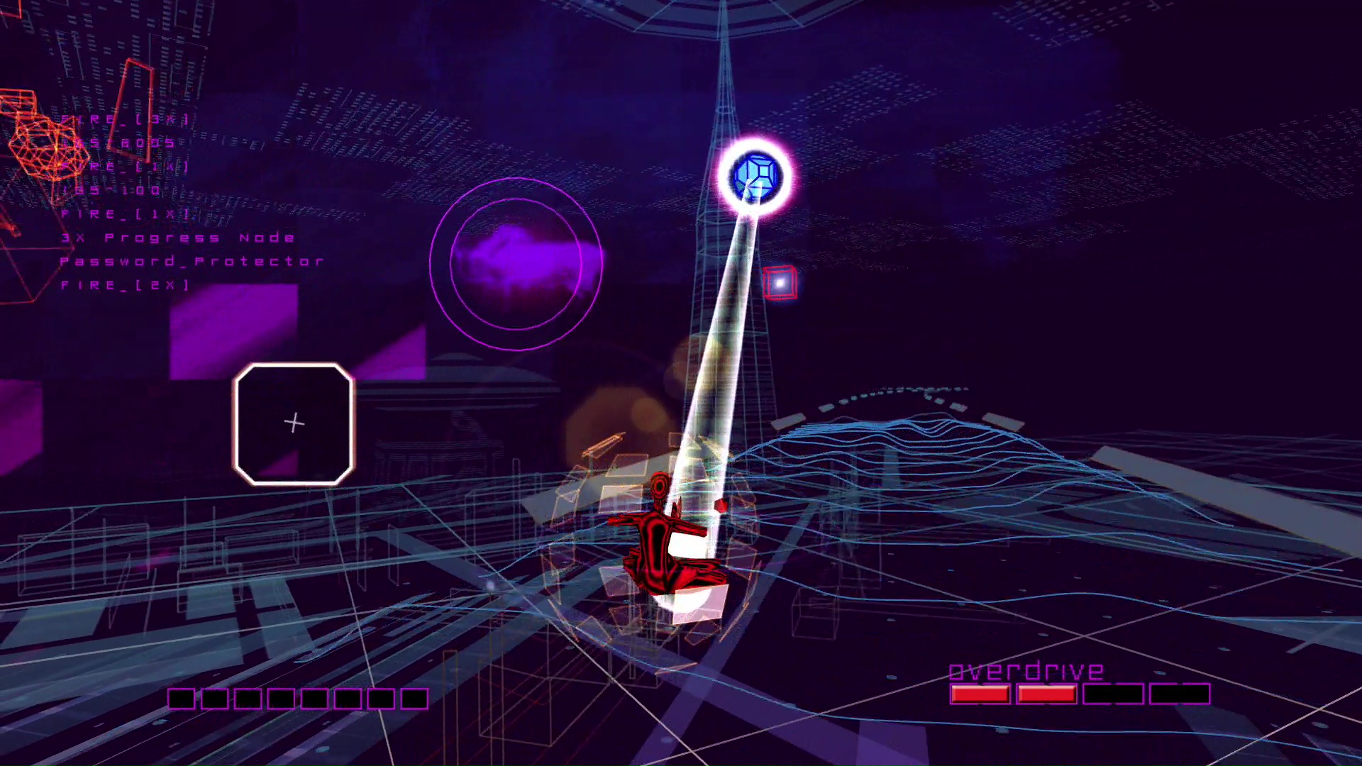 敵を倒すと現れるサポートアイテムを取るとレベルアップして姿が変わるプレイヤー。ショットのエフェクトや音も変わる