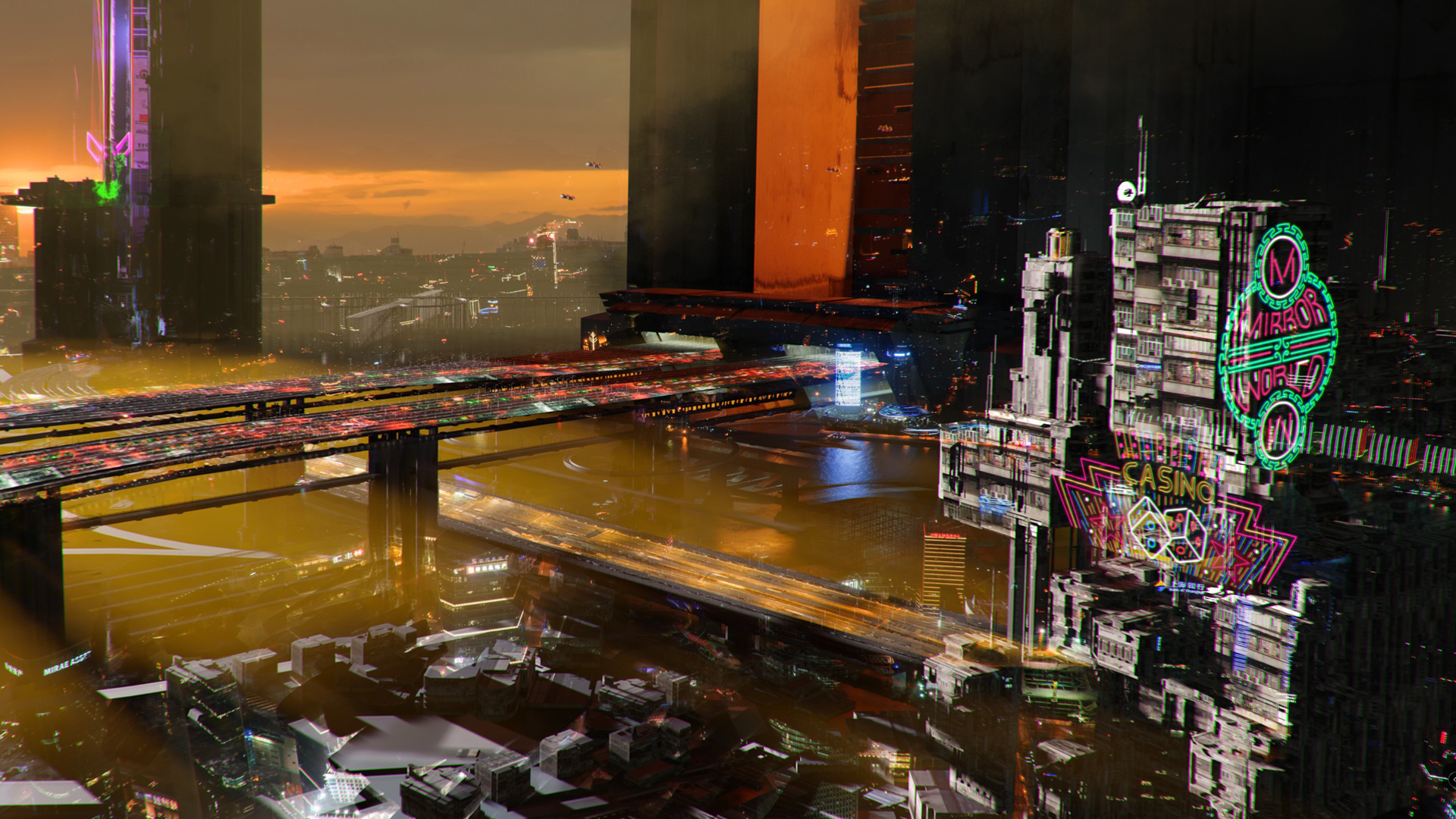 派手な色彩が盛り込まれ、ハイウエイではたくさんの車が行き来する。運河が流れている場所も