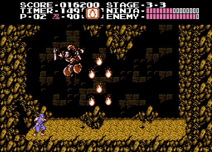 こちらは斜め上方に炎を放つ、強力な炎破の術