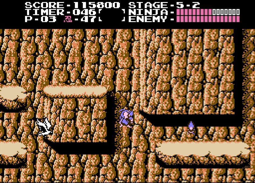 リュウが敵に吹っ飛ばされている最中は操作不能。狭い足場が多いステージでは、ほんの一瞬のミスが命取りに……