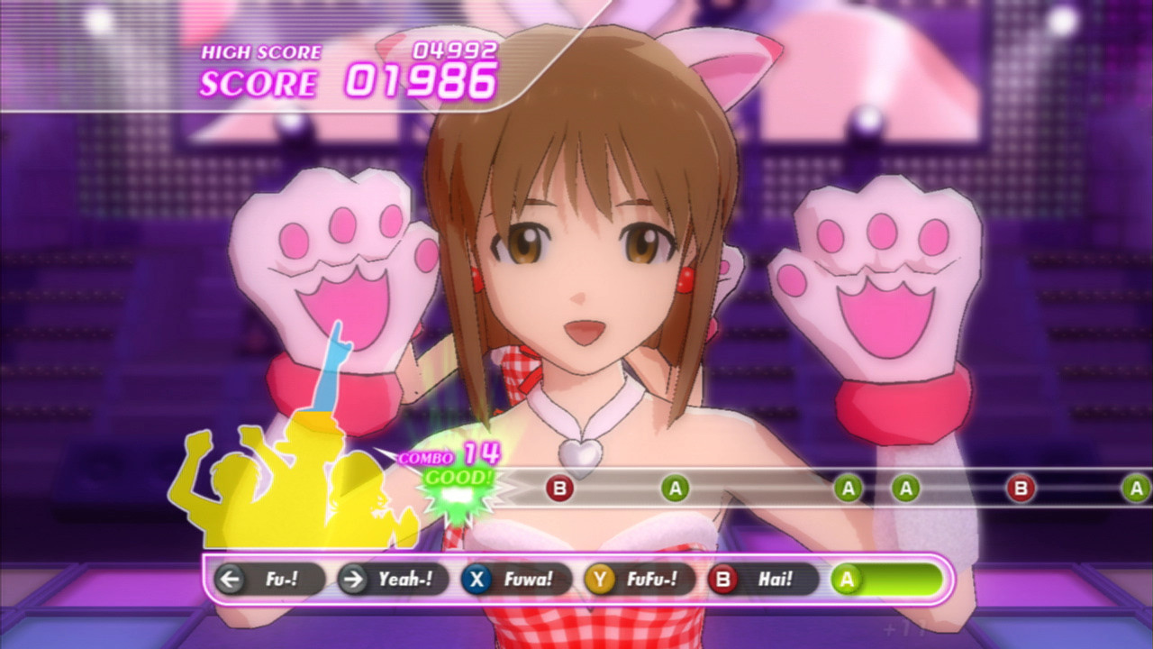 前作での音楽ゲーム要素はキャラクターのステータスを上げるレッスンでのリズムゲームと、対戦シーンであるオーディションで楽曲に合わせた目押しをすると高評価が得られるという2点のみ。「アイドルマスター」の続編でまさか音楽ゲームが遊べるとは思いもよらなかった