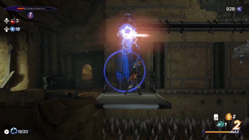 チャクラムでスイッチを起動できる場所が「カーフ山」には数多く存在している。原則1つしかスイッチを起動しておくことができない、スイッチを切った際に元に戻る動きも利用する、「チャクラム」の投げ入れ方自体を考えるなど……この1つの武器で色々な面白い謎解き体験を味わえる