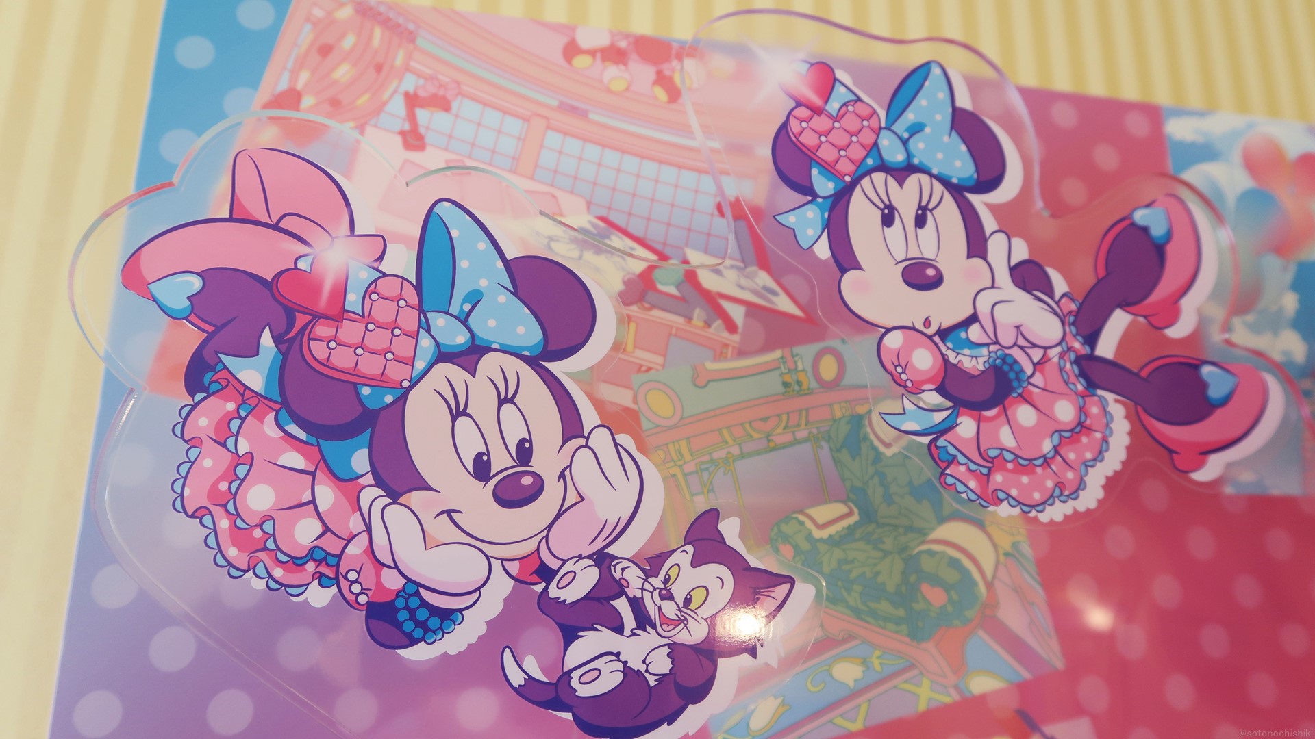 テレビの上部にはミニーのアクリルパネルが飾られている