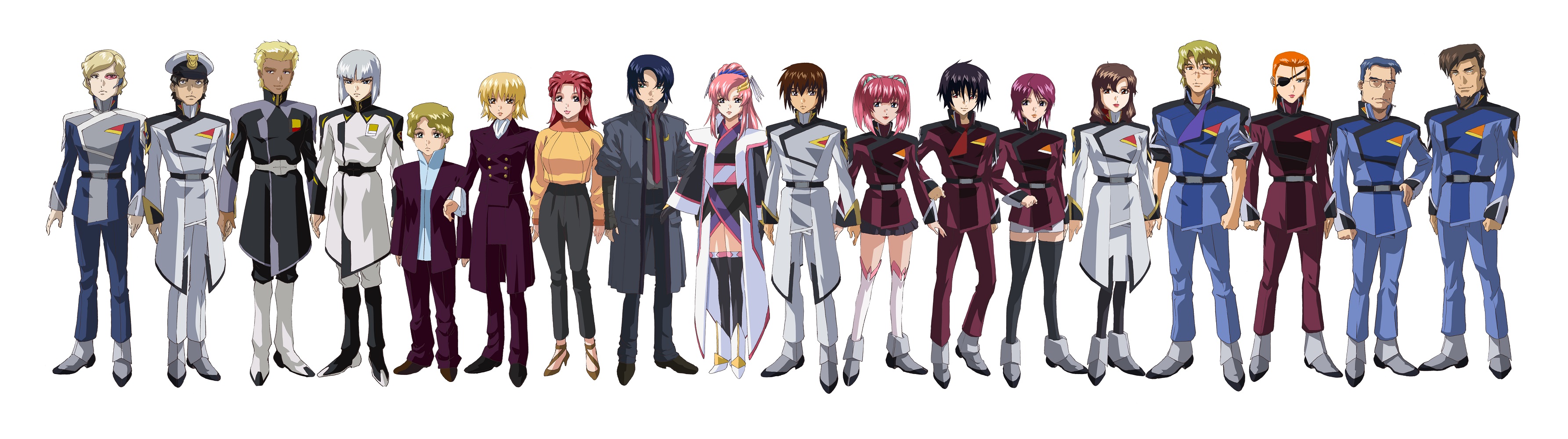 「アルバート・ハインライン」（一番左）、「アレクセイ・コノエ」（左から2番目）、「トーヤ・マシマ」（左から5番目）、「アグネス・ギーベンラート」（右から8番目）