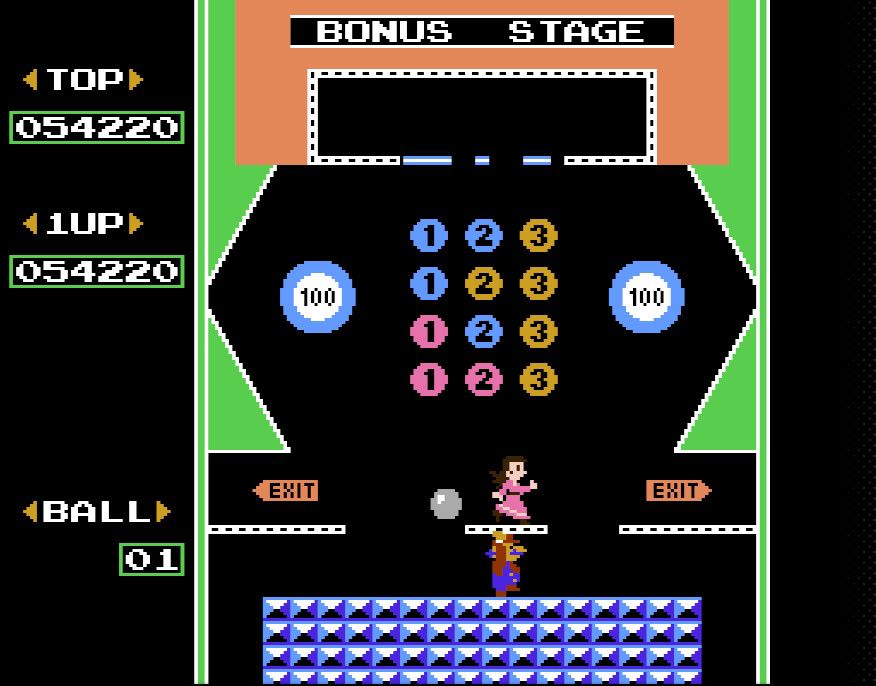 落下してきたレディーをキャッチし、出口に誘導するとボーナス得点が獲得できる