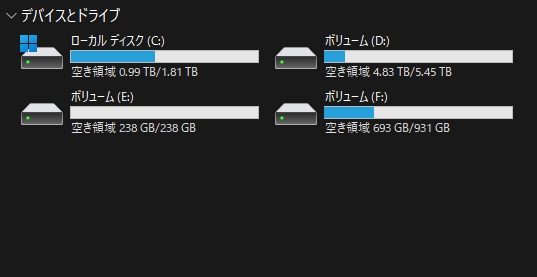 筆者所有PCのエクスプローラー（Windows 11）。「パルワールド」自体はFドライブにインストールしているが、セーブデータはCドライブに保存されている