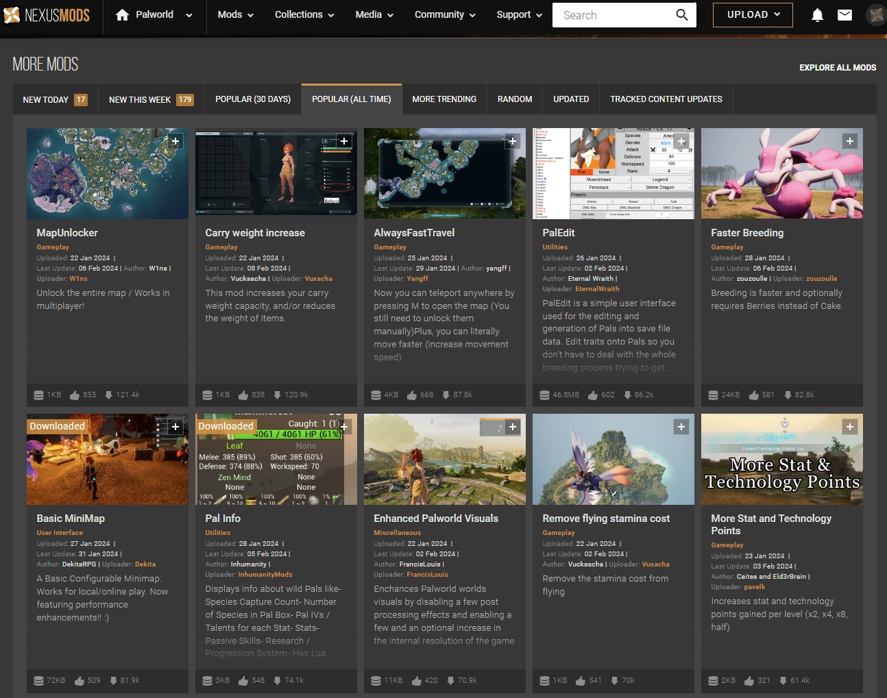 イギリスのMODサイト「Nexus Mods」では既に多くの「パルワールド」用MODが配布されている