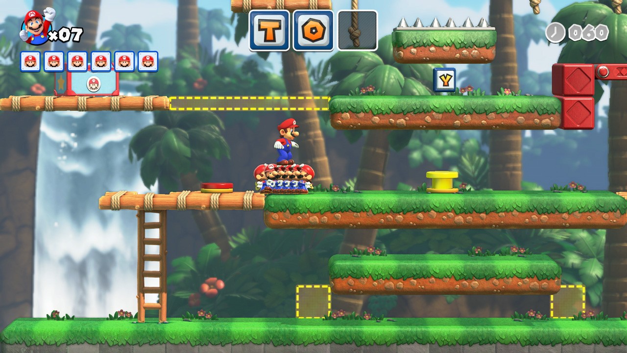 ミニマリオの上に乗って、足場にすることができる