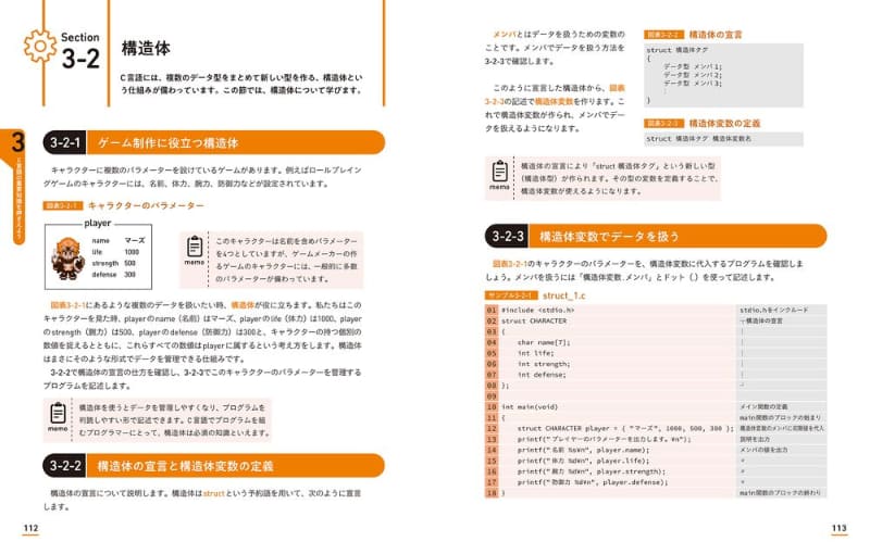 前半の章では、C言語の基本文法と重要知識を丁寧に解説
